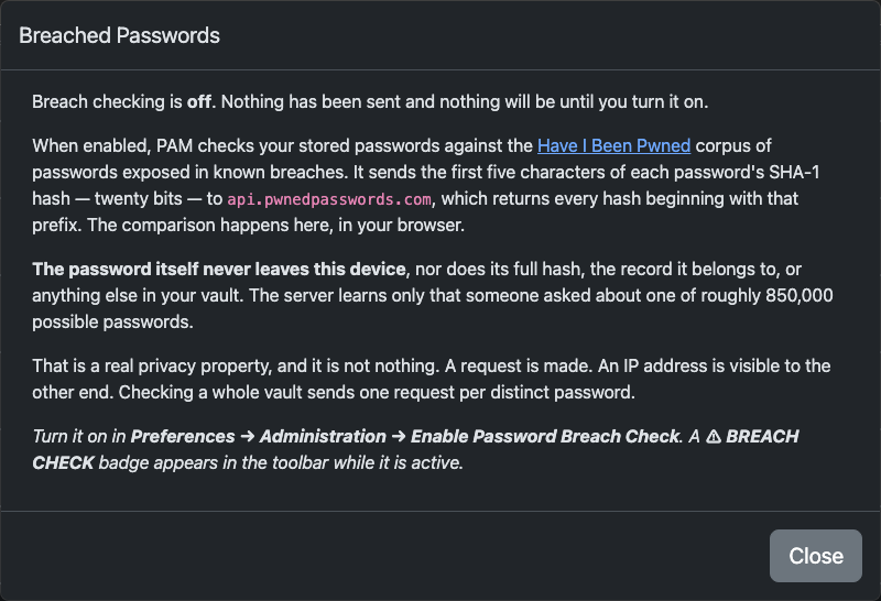 the Breached Passwords report with the feature disabled