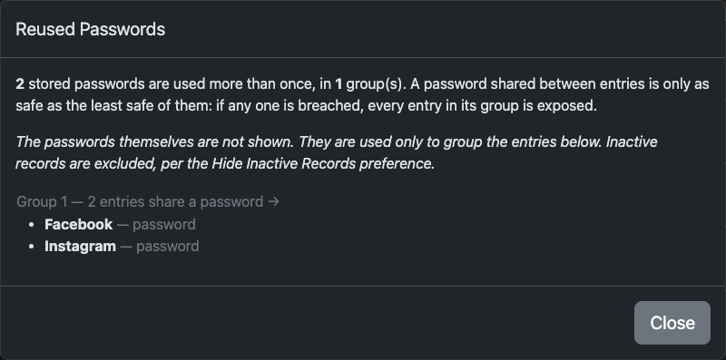 the Reused Passwords report
